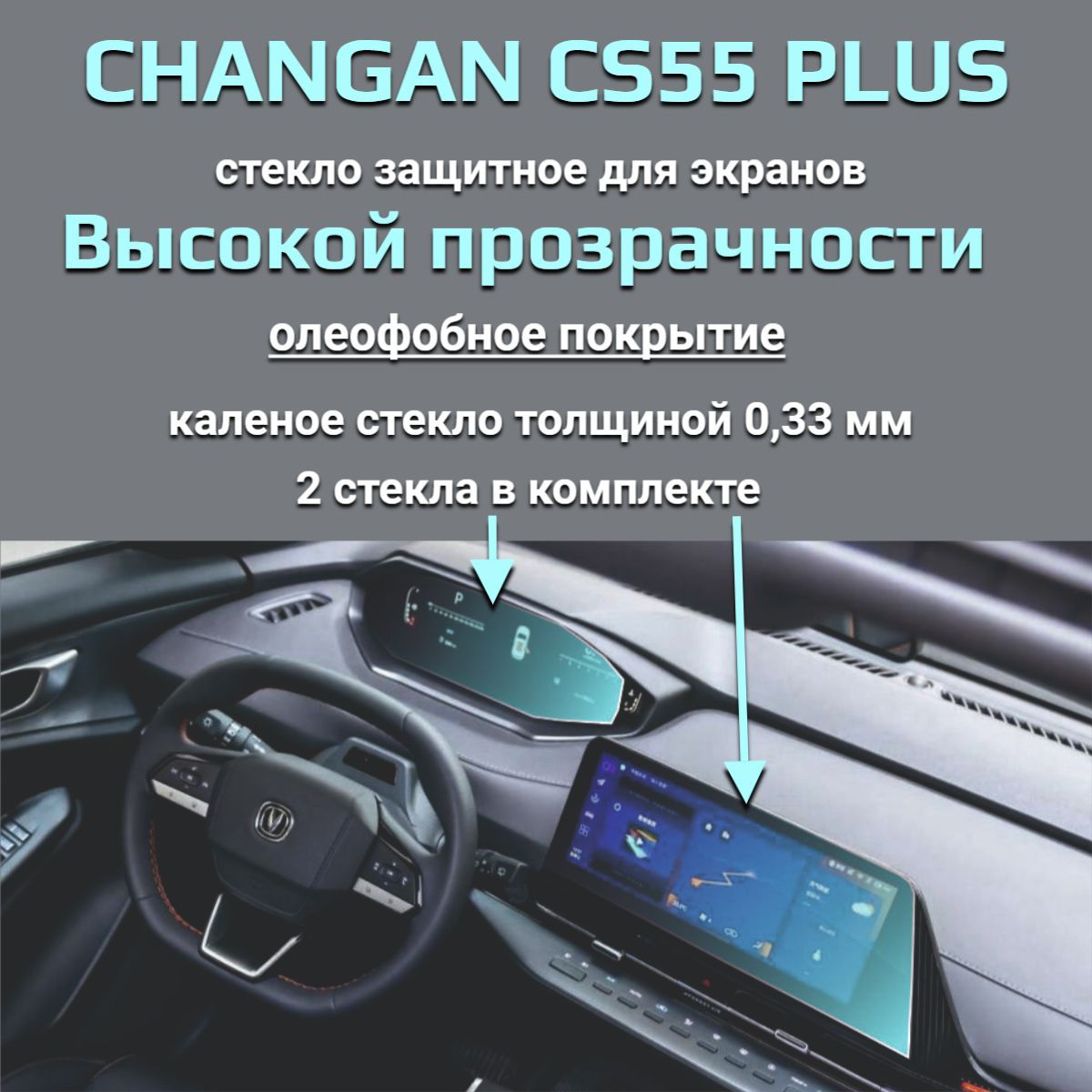 Защитное стекло на экран Changan CS55 plus/Защита мультимедиа Чанган ЦС55 плюс