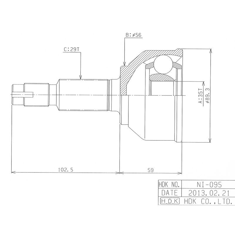 шрус наружный nissan qashqai/dualis mr20de j10/2wd/4wd 06- HDK NI-095