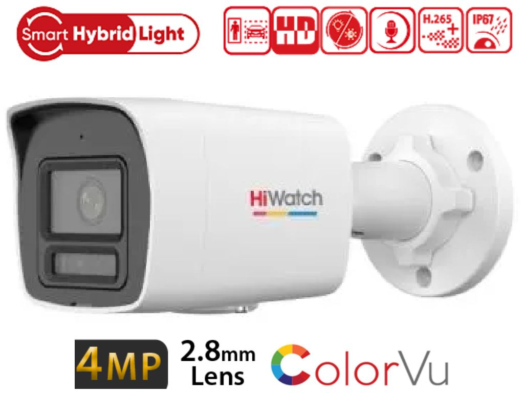 IPКамеравидеонаблюденияHiWatchDS-I450L(D)(2.8mm)4МпуличнаясослотомподmicrosdкартыивстроенныммикрофономстехнологиейColorVu