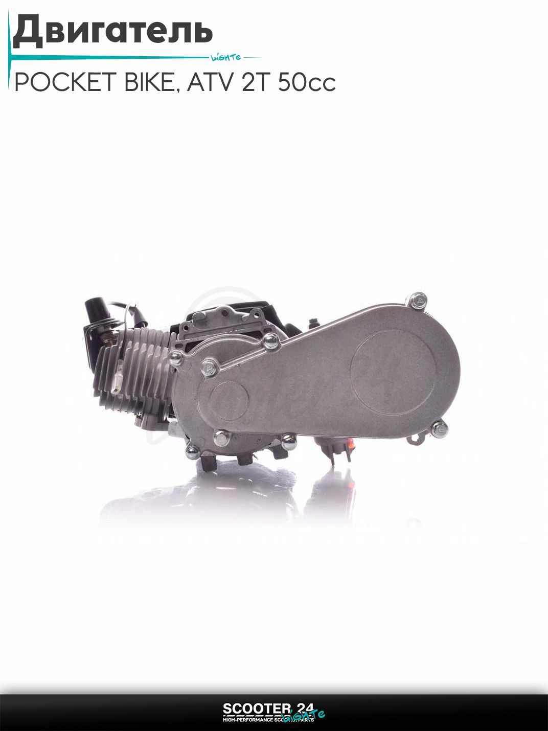 Двигатель для мини байка / квадроцикла 2-х тактный 50 кубов POCKET BIKE, ATV 2T 50cc (редуктор №1, карбюратор, нулевик)