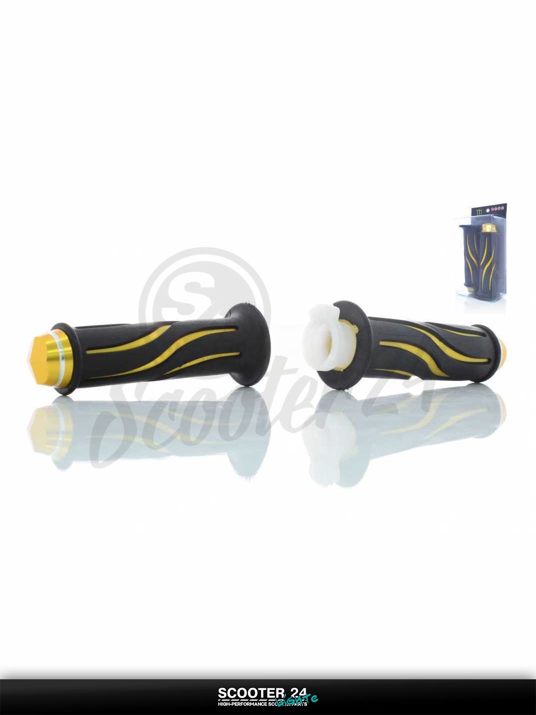 Грипсы (ручки руля) универсальные "MONSTER" #HP1 на скутер / мотоцикл и питбайк (золотое пламя)