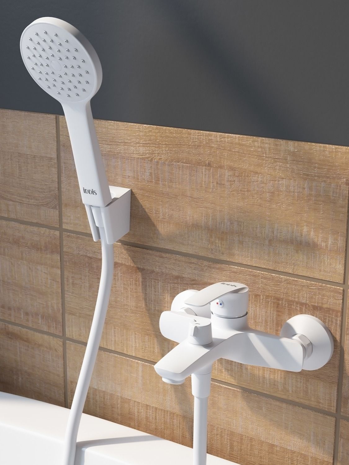 Фото товара на маркетплейсе ozon Смеситель для ванны с душем, латунь, белый матовый, IDDIS, Ray, RAYWT02i02