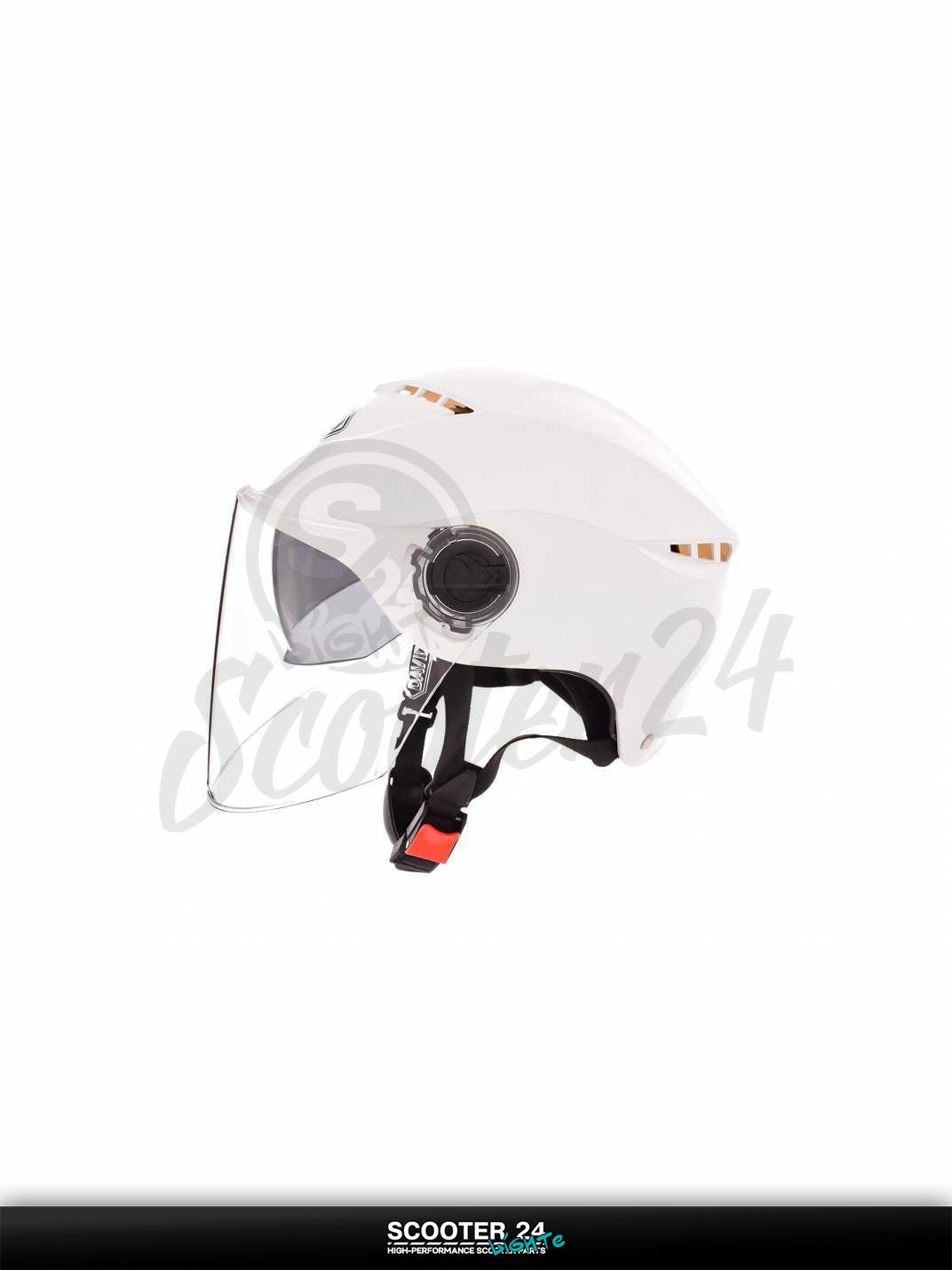 Мотошлем открытый ( вело/самокат) "DAVID" (#S327, белый глянцевый, регулятор размера, очки, A на мотоцикл / мопед и скутер