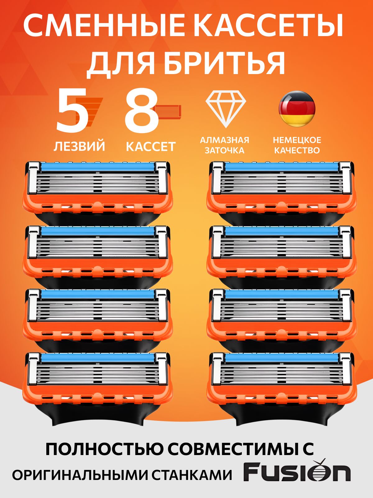 ЛезвияКассетыдлябритьямужские8шт/Сменныекассетыс5лезвиямидлябритья