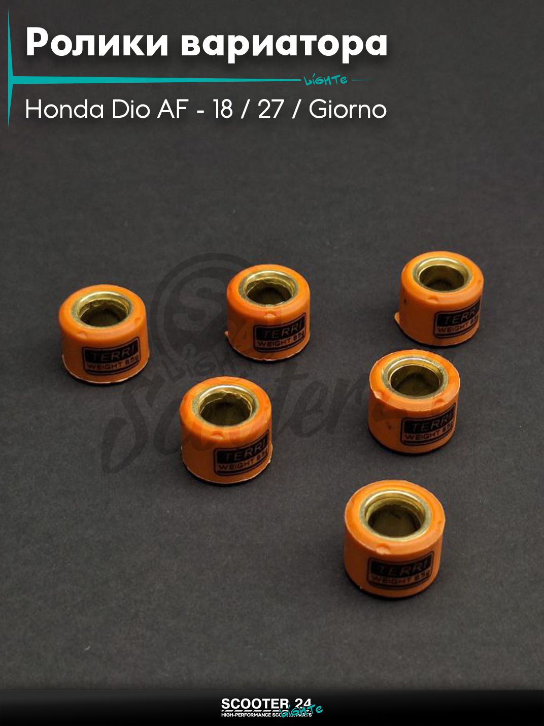 Ролики вариатора на скутер Honda Dio AF - 18 / 27 / Giorno толстый вал / Хонда Дио АФ Джорно и Такт / 139QMB 50 - 80 кубов 16 - 13 8.5g "TERRI" (std DIO)