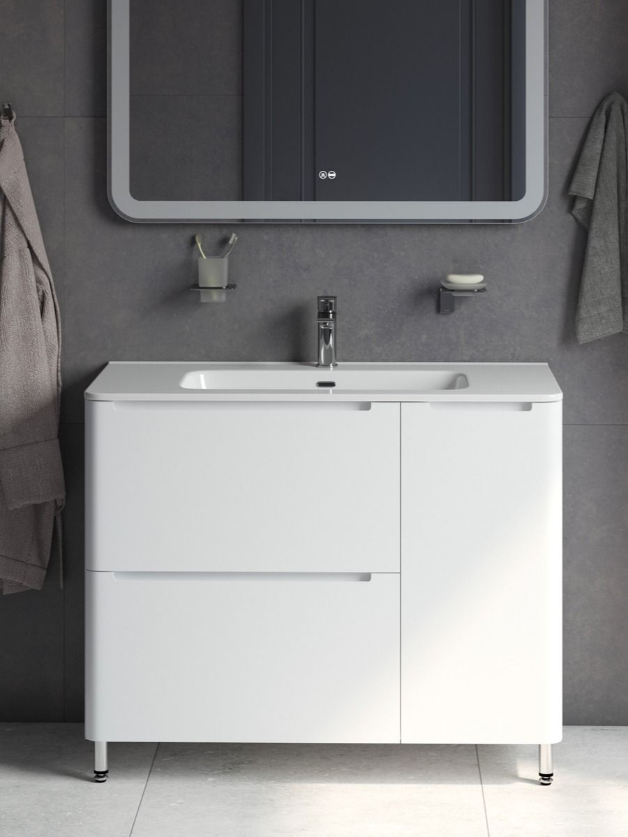 Фото товара на маркетплейсе ozon Тумба напольная (без раковины) для ванной комнаты, белая, 100 см, Edifice, IDDIS, EDI10WFi95