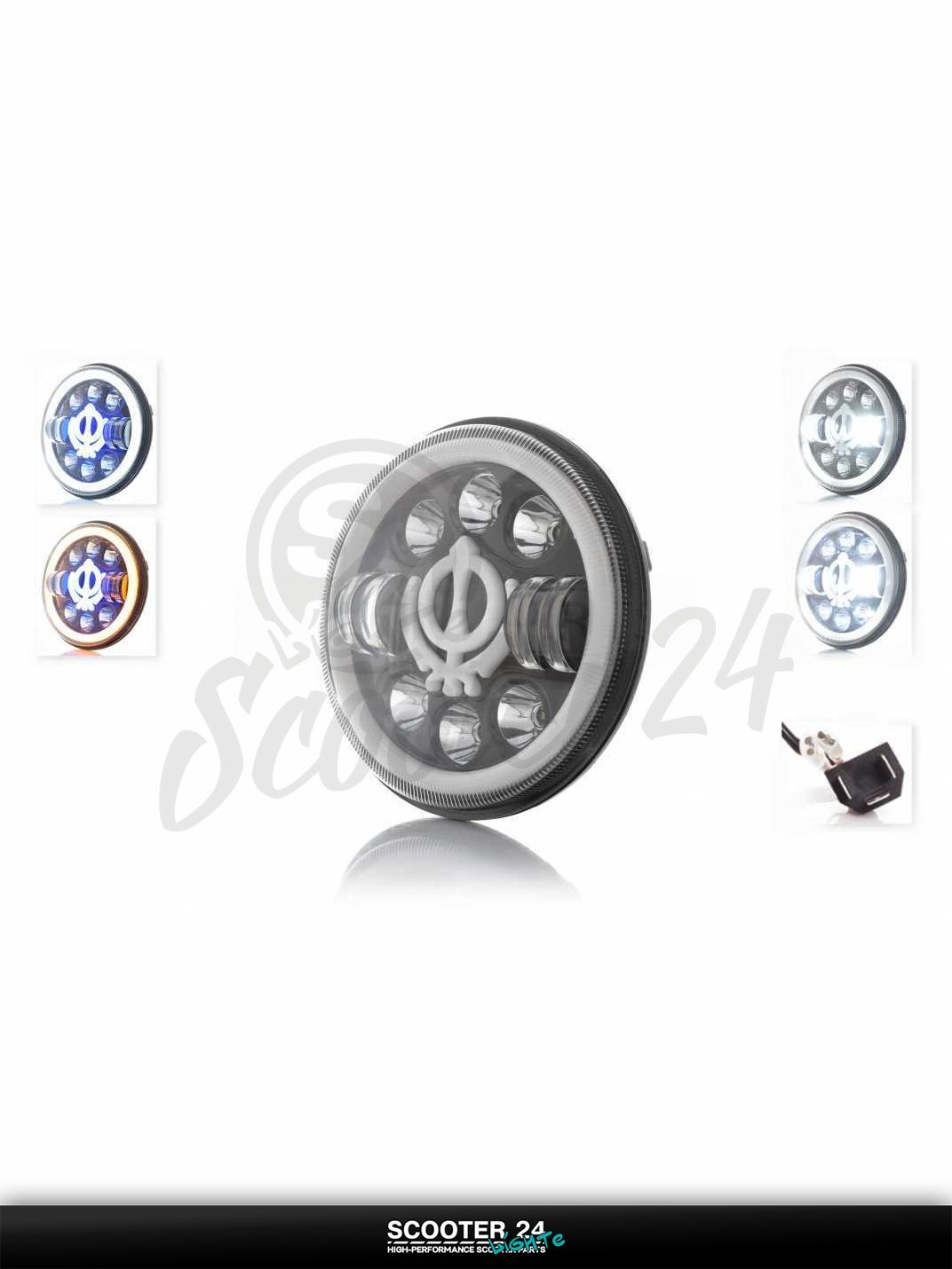 Фара мото диодная круглая D166 H4 2 габарита (белый/желтый +синий) C66-7S1 универсальная на мотоцикл / питбайк и скутер квадроцикл АШ4