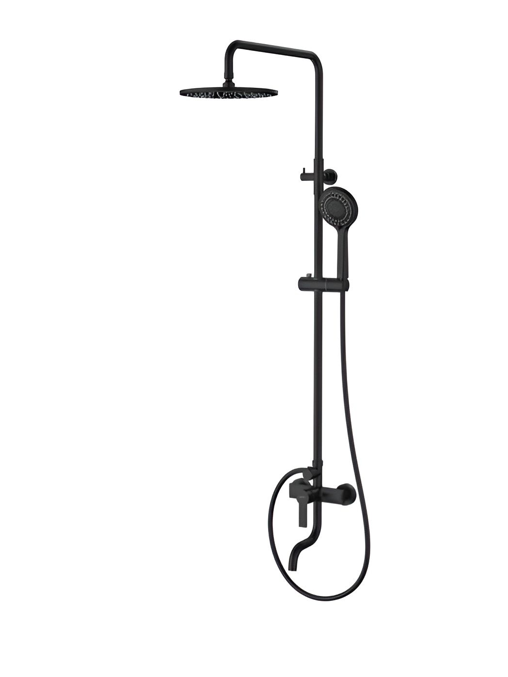Фото товара на маркетплейсе ozon Душевая система с тропическим и ручным душем, изливом, черный матовый, Milardo, Stripe, STRBL5FM06
