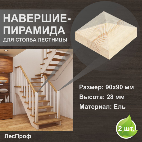 Крышка для столба лестницы (Навершие) пирамида 90х90х28 мм. Комплект 2 ...