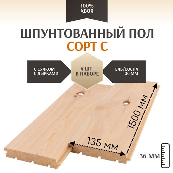 Шпунтованный пол 36*1500 мм (4 шт) / Сорт С купить на OZON по низкой ...