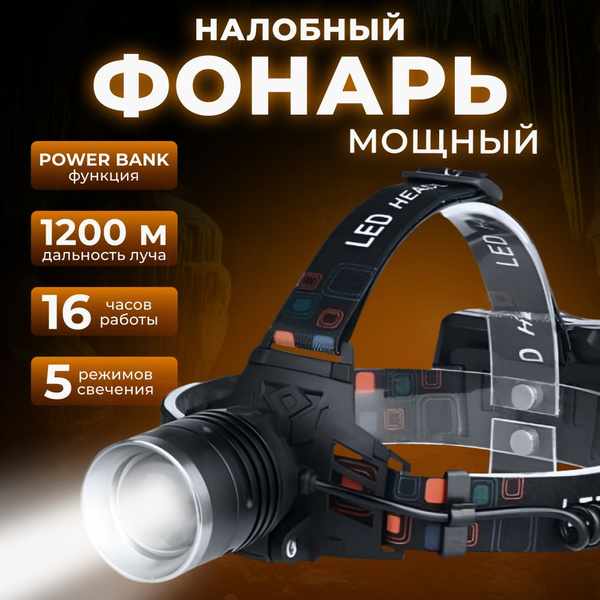 Налобный фонарь аккумуляторный светодиодный с зумом - купить по ...