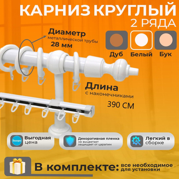 Характеристики Карниз для штор двухрядный GRAND составной настенный ...