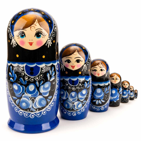 Матрёшка традиционная 7 кукольная - Гжель черная, 18 см - купить по ...