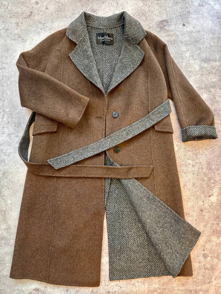 Пальто Max Mara, Демисезон, размер 44, цвет коричневая горчица, Шерсть ...