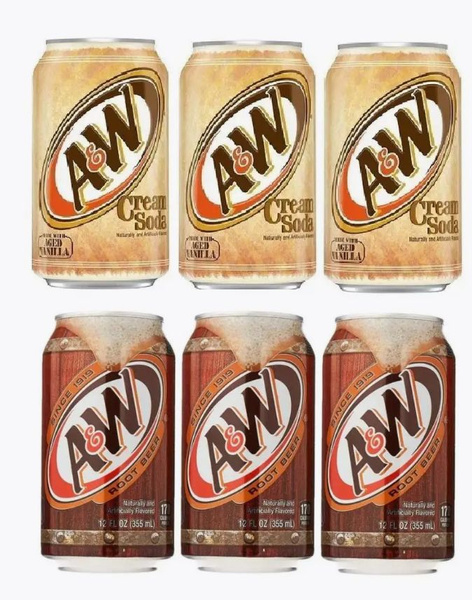 Газированный напиток A&W, Root Beer и Cream Soda, ( 6 банок по 0.35 л ...