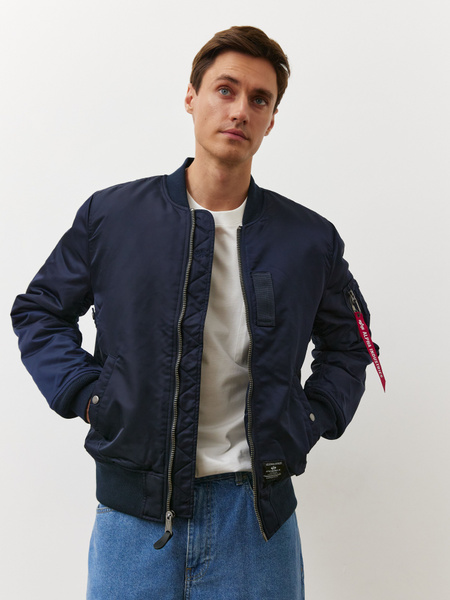 Бомбер Мужской Alpha Industries Нашивки синий Нейлон, размер 52 Длинный ...