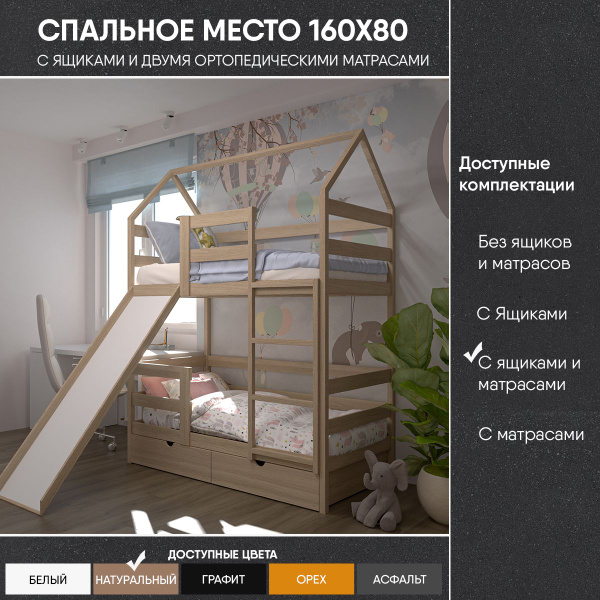Двухъярусная кровать Лунный Лес Кровать детская Двухъярусная с горкой с ...
