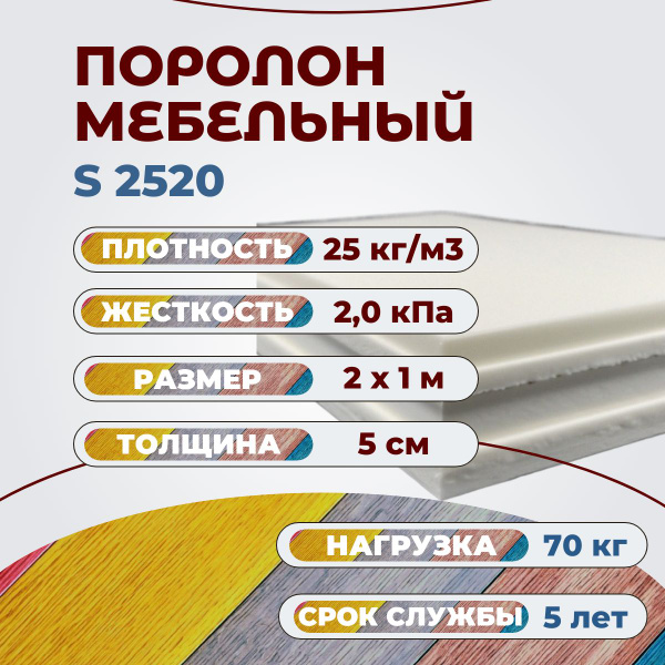 Поролон мебельный S 2520 2000*1000 50 мм мягкий листовой пенополиуретан ...