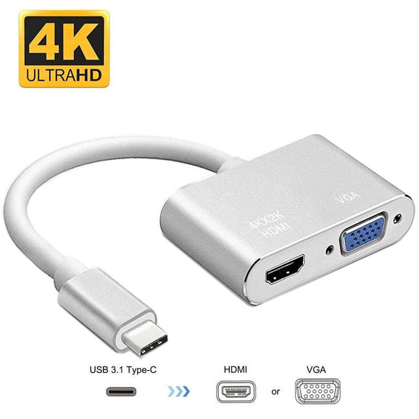 USB C to HDMI VGA адаптер, 2 в 1 Hub 4K HDMI хабы и док-станции ...