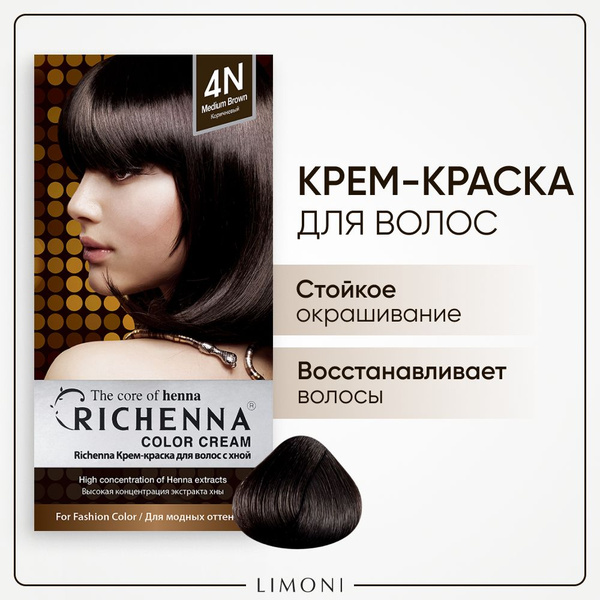 RICHENNA Краска для волос без аммиака с экстрактом хны, Корея, Brown ...