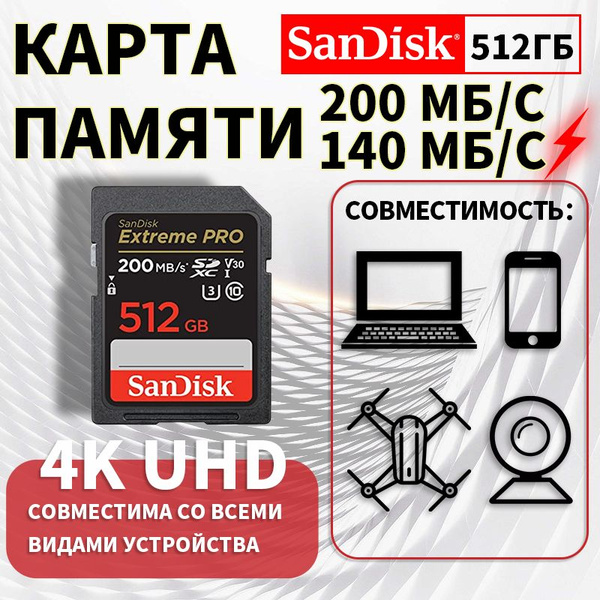 SanDisk Карта памяти Extreme PRO SDXC 512 ГБ - купить с доставкой по ...