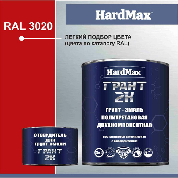 Грунт-эмаль полиуретановая полуматовая HardMax, комплект 1,9кг+отв. 0 ...