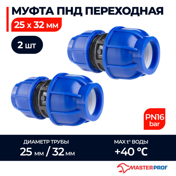 Муфта ПНД переходная 25х32 обжимная компрессионная, 2 шт., ТД.030740 ...