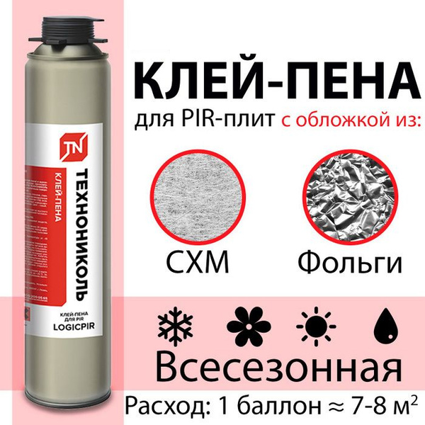 Клей-пена ТЕХНОНИКОЛЬ Logicpir (Пир) для приклейки плит PIR 1000 мл, 1 ...