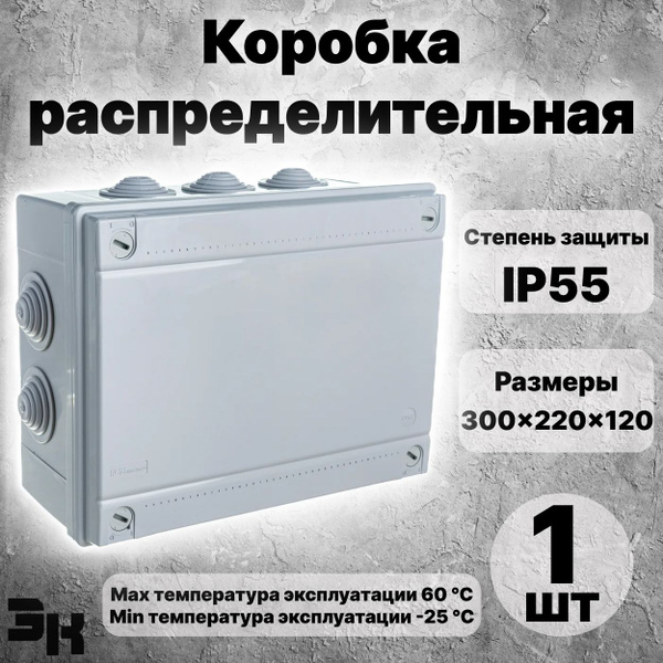 Коробка распределительная ОП 300х220х120мм IP55 10 кабельный ввод DKC ...