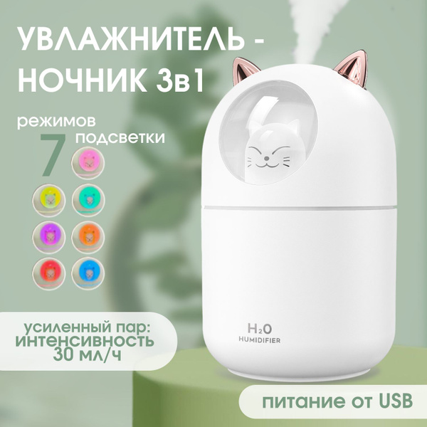 LeFi Увлажнитель воздуха мини увлажнитель с подсветкой котик, белый ...