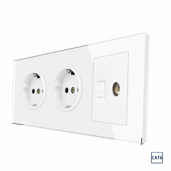 Розетка электрическая 3 поста 220В +Розетка ТВ-Компьютер RJ-45 CAT6 ...