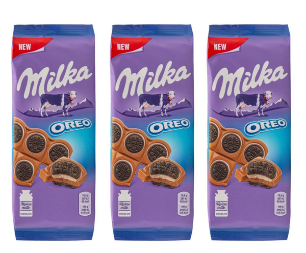 Шоколад Milka молочный с круглым печеньем Орео с начинкой со вкусом ...