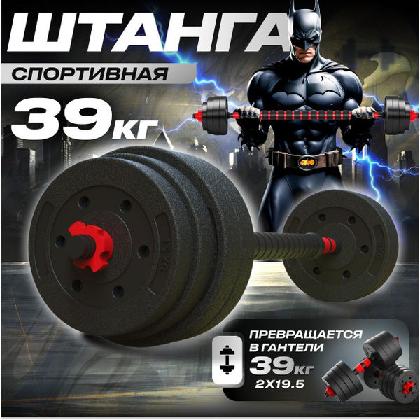 Гантели ATHLETIC штанга 39, 2 шт. по 20 кг, черный, красный купить c ...