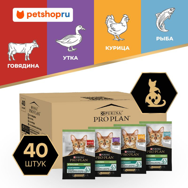 Влажный корм PRO PLAN паучи для взрослых стерилизованных кошек, с ...