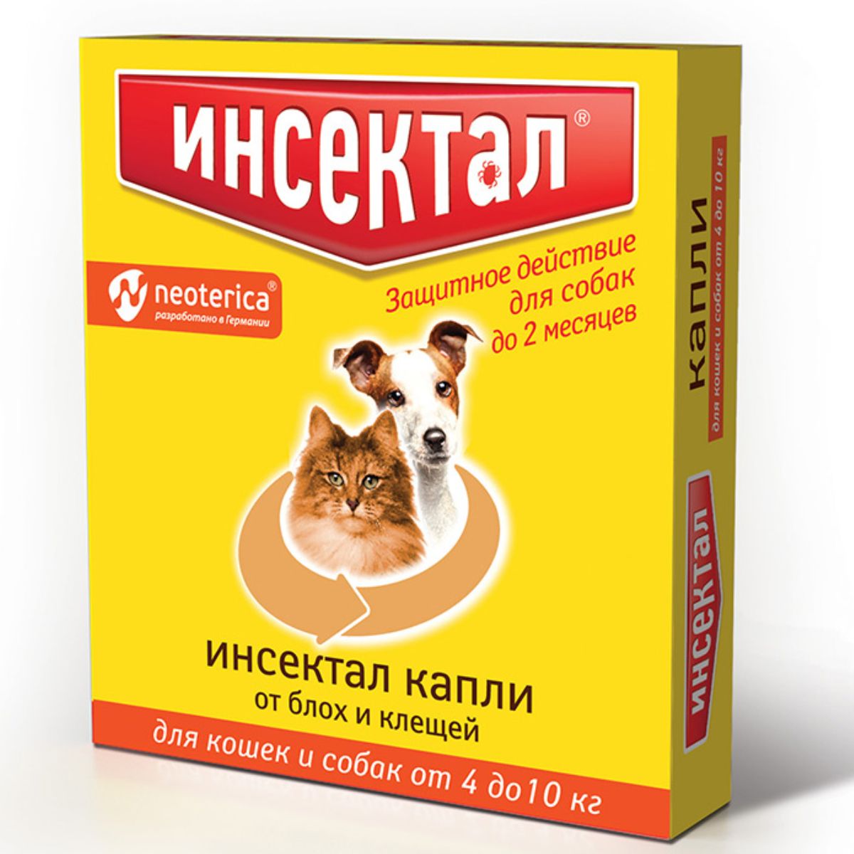 Каплинахолкуотблохиклещейдлякошекисобакот4-10кгИнсектал(Neoterica),1пипеткаФипронил/Пирипроксифен