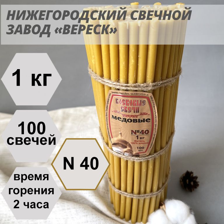 НижегородскиесвечиМедовые-заводВереск№40,1кг.Свечивосковые,церковные,длядомашнеймолитвы,освященные