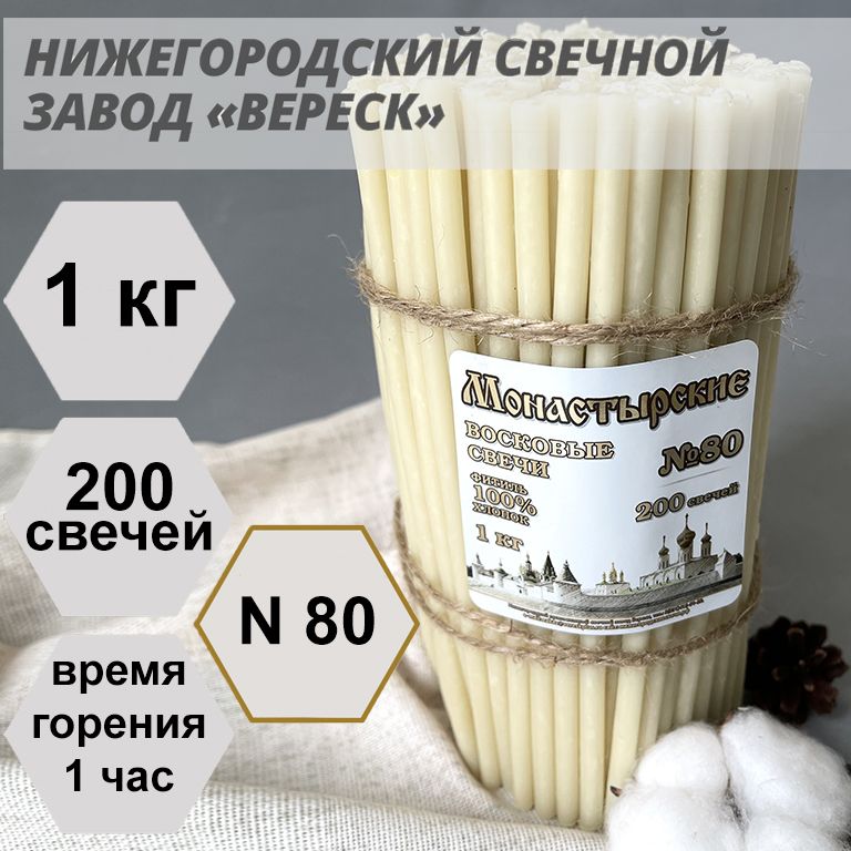 Нижегородские свечи Белые - завод Вереск №80, 1 кг. Свечи восковые, церковные, цветные