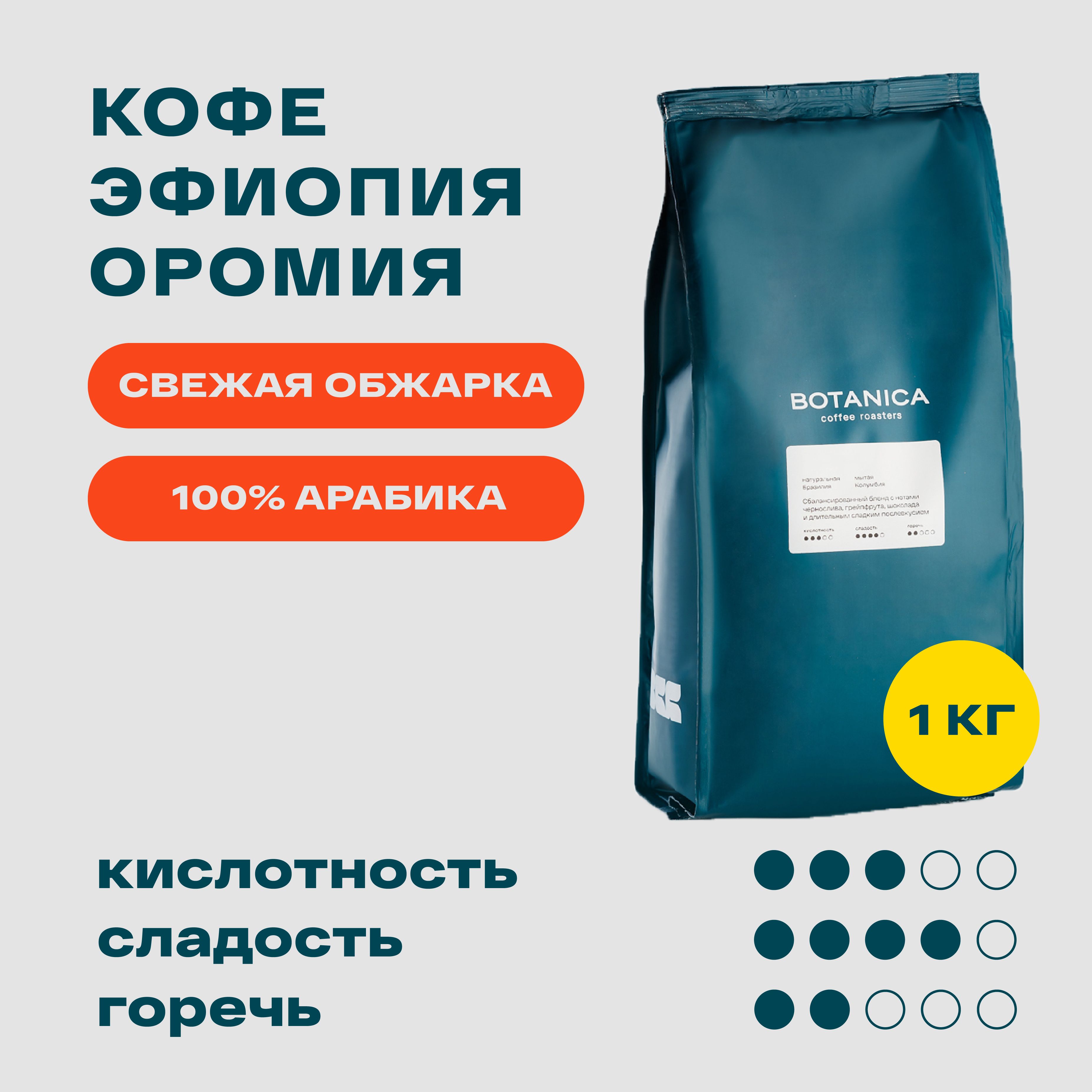 КофевзернахЭФИОПИЯОРОМИЯсвежаяобжарка100%арабика,1кг