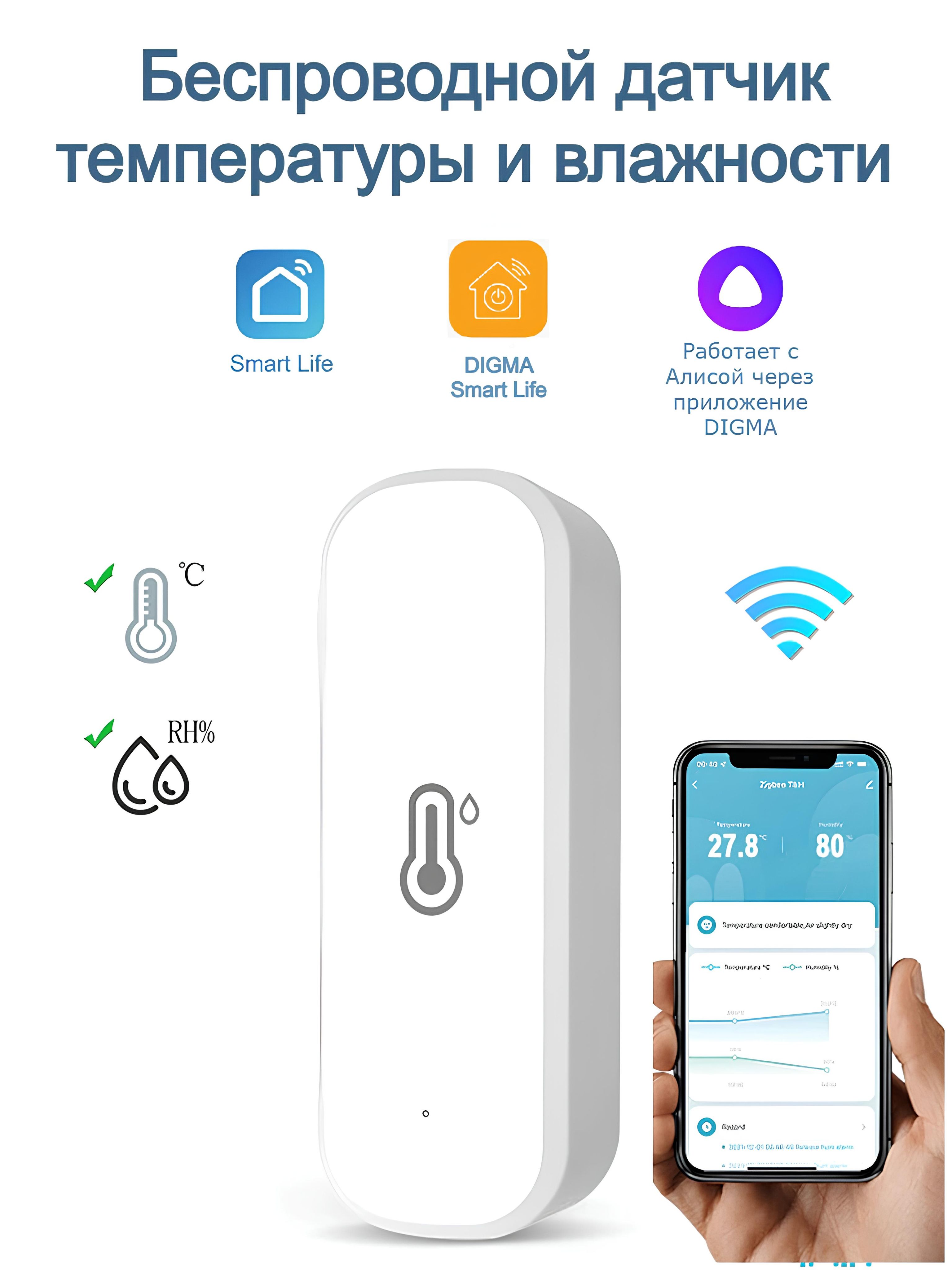 Wi-Fi датчик температуры и влажности Tuya / Smart Life, комнатный  гигрометр, термометр, метеостанция. - купить с доставкой по выгодным ценам  в интернет-магазине OZON (842313604)