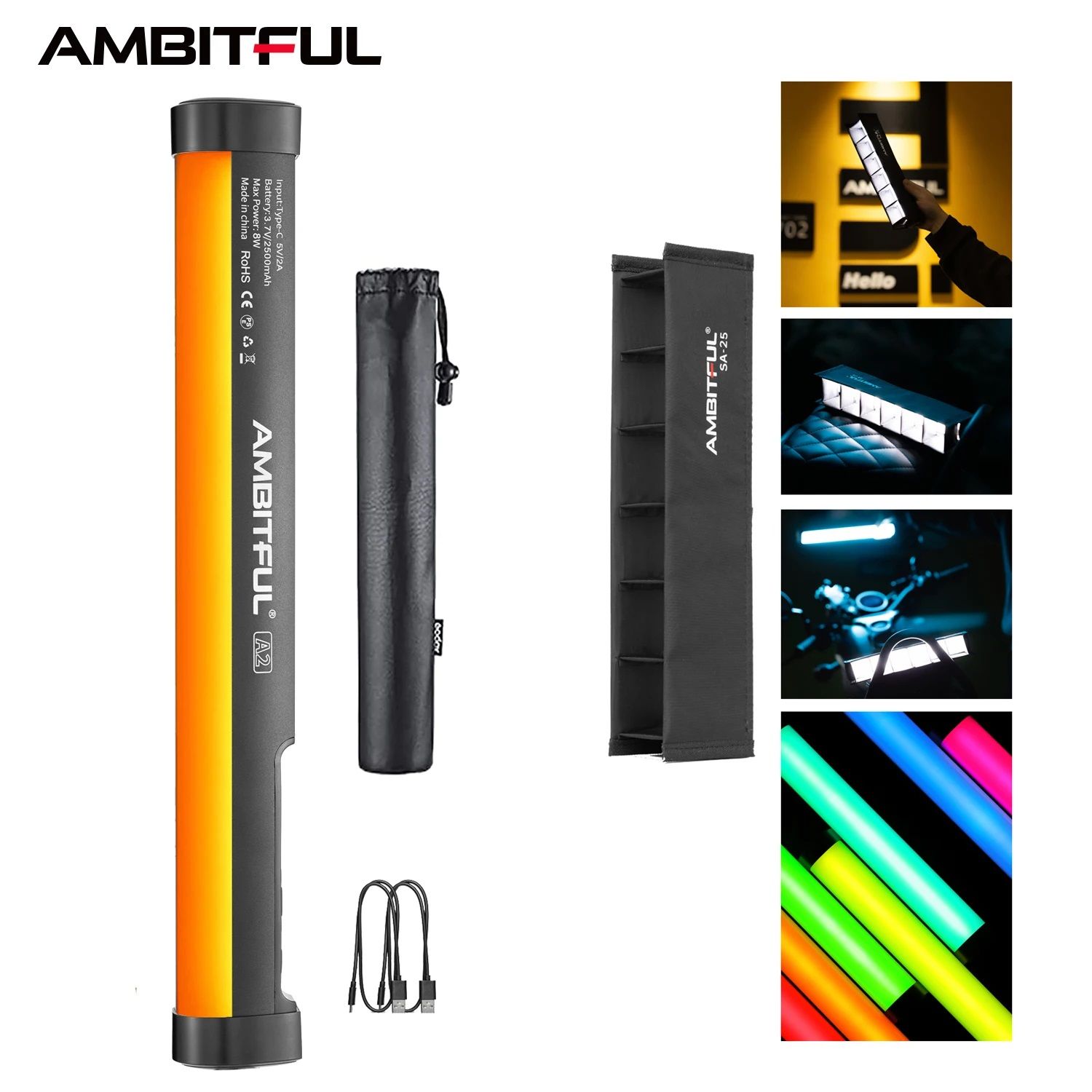 AMBITFULA2RGB2500-8500KRGBлампадлявидеокамеры+сотоваясеткавстроенноеприложениелитиеваябатареясмагнитнойфункцией