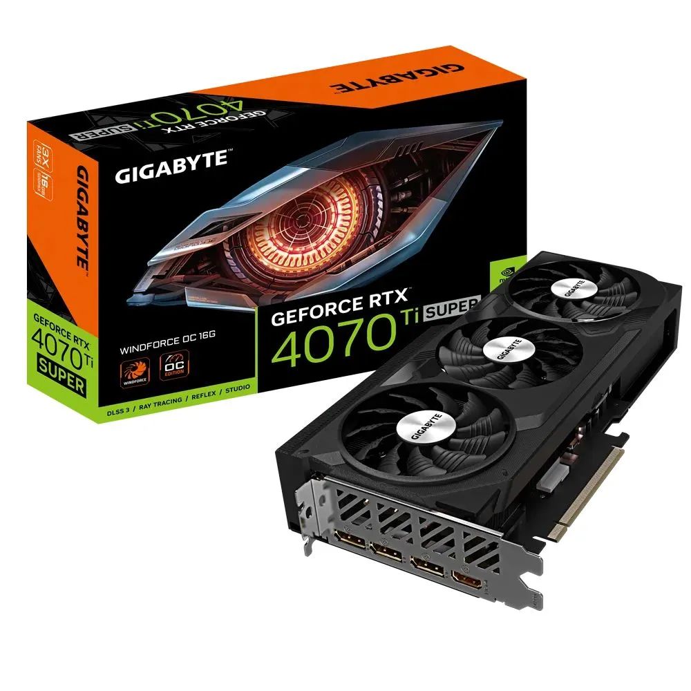 Gigabyte Видеокарта GeForce RTX 4070 Ti SUPER 16 ГБ (GV-N407TSWF3OC-16GD)