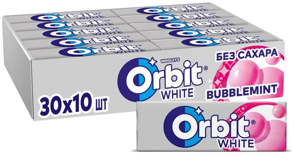 Жевательная резинка Orbit White Bubblemint, без сахара, 30 пачек по 13,6 г