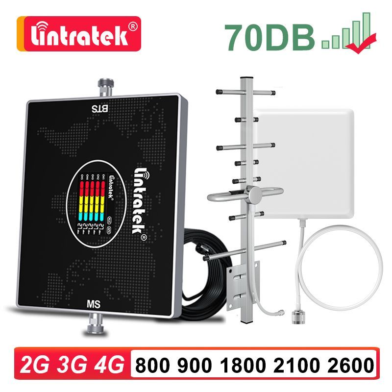 Lintratek 2G,3G,4G Комплект усилитель сотовой связи и интернета 800 900 1800 2100 2600 MHz