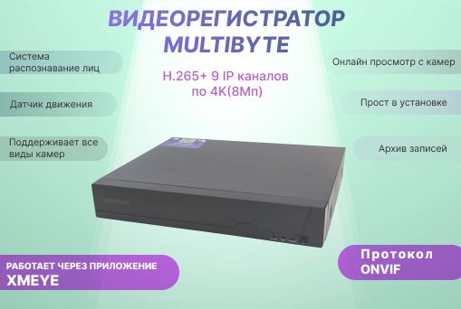 MultiByteIP-видеорегистраторвидеонаблюденияна9видеокамерN6909RX(4K)