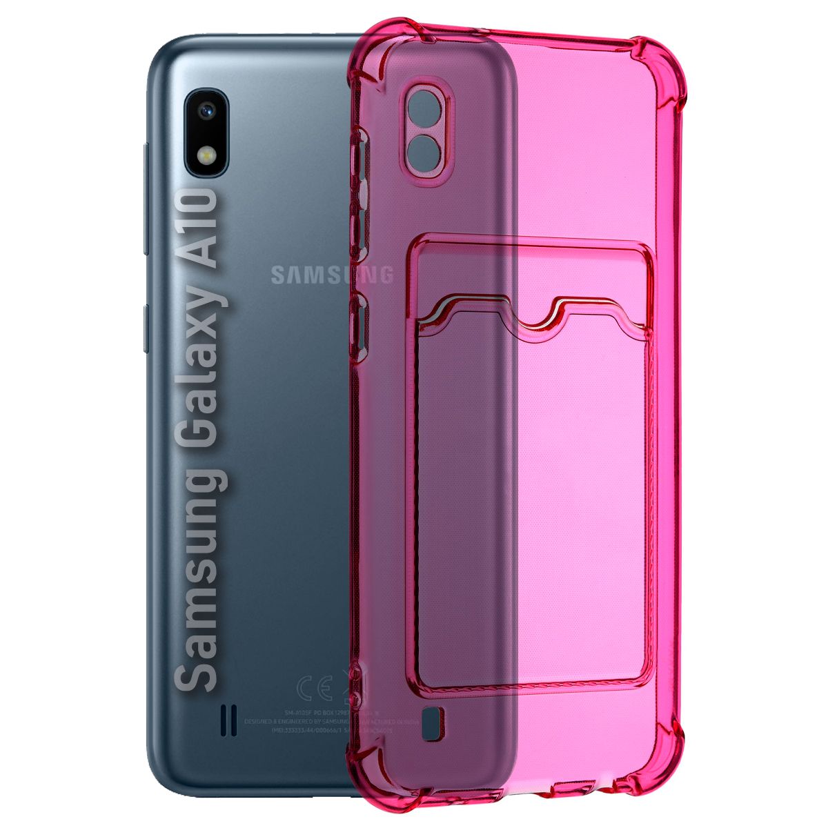 Чехол для смартфона Samsung Galaxy A10 силиконовый противоударный с защитой  камеры, бампер с усиленными углами для телефона Самсунг Галакси А10 с  карманом для карт прозрачный малиновый - OZON