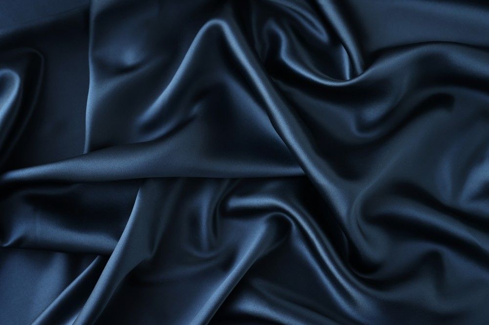Ткань атлас синий (тёмный) натуральный шёлк, 1 пог.м