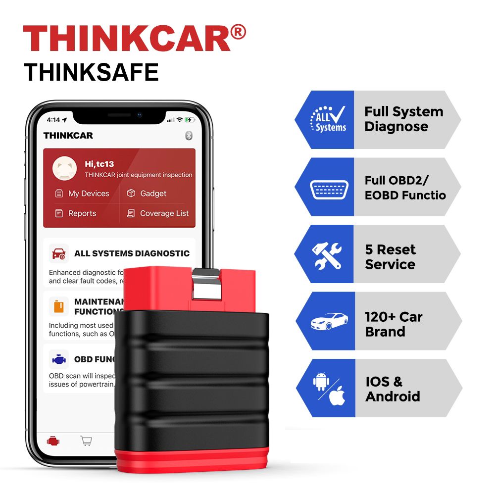 Автосканер THINKCAR Thinksafe - купить по выгодной цене в интернет-магазине  OZON (753552658)