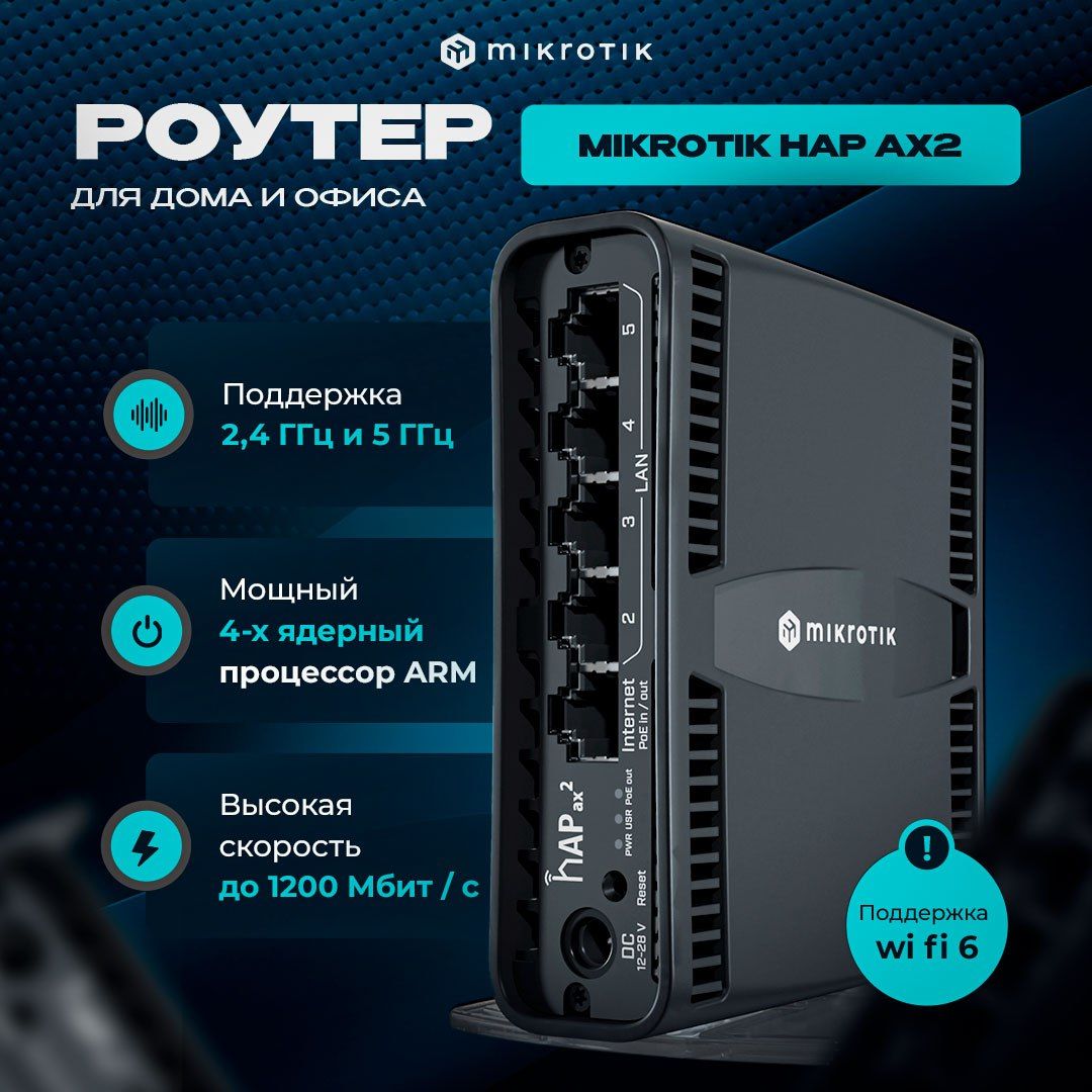 Роутер MIKROTIK hAP ax2, черный, 2.4 ГГц, 5 ГГц купить по низкой цене с  доставкой в интернет-магазине OZON (882320774)