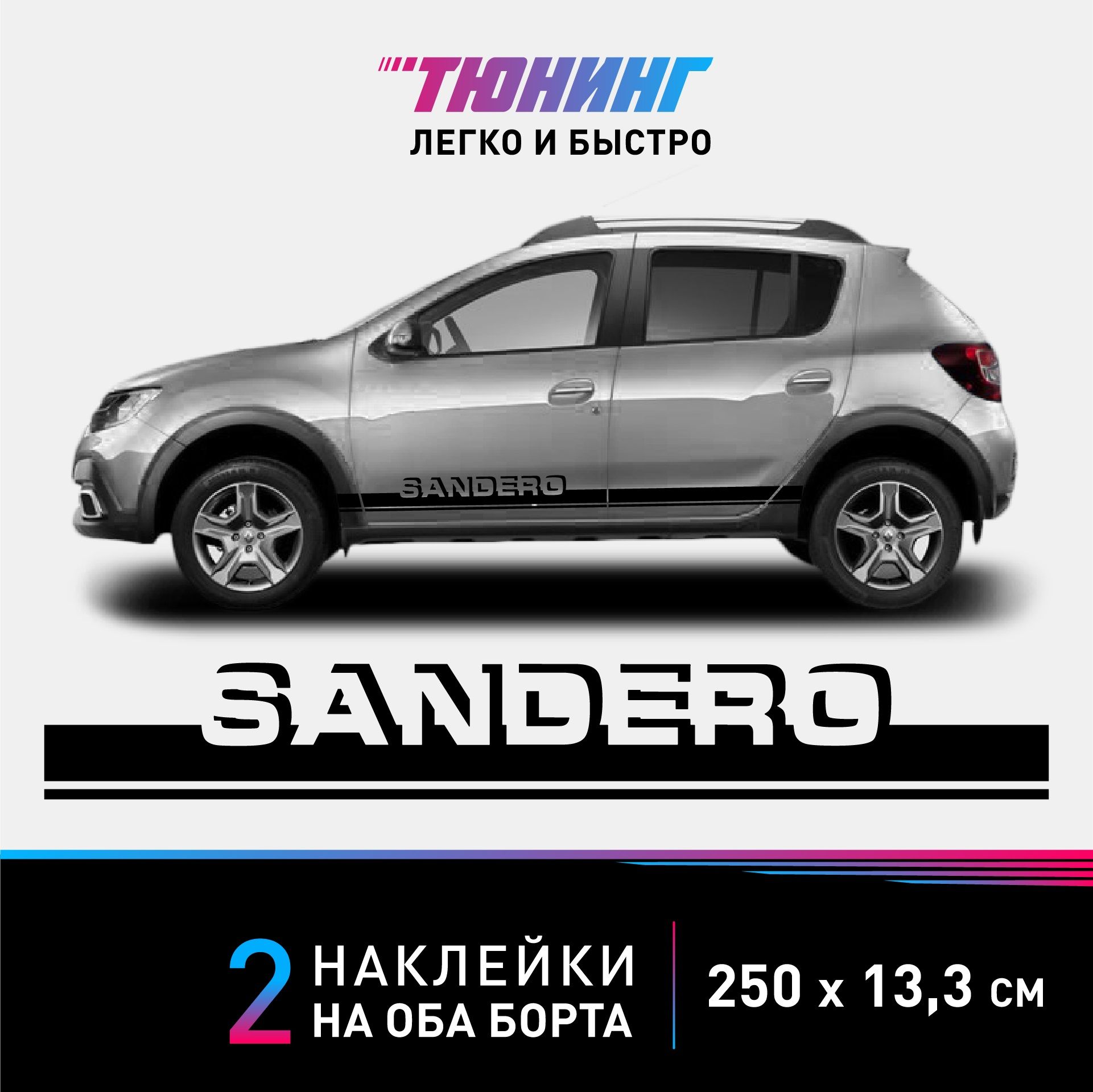 НаклейкинаавтомобильRenaultSandero(РеноСандеро)-черныеполосынаавтонаДВАборта