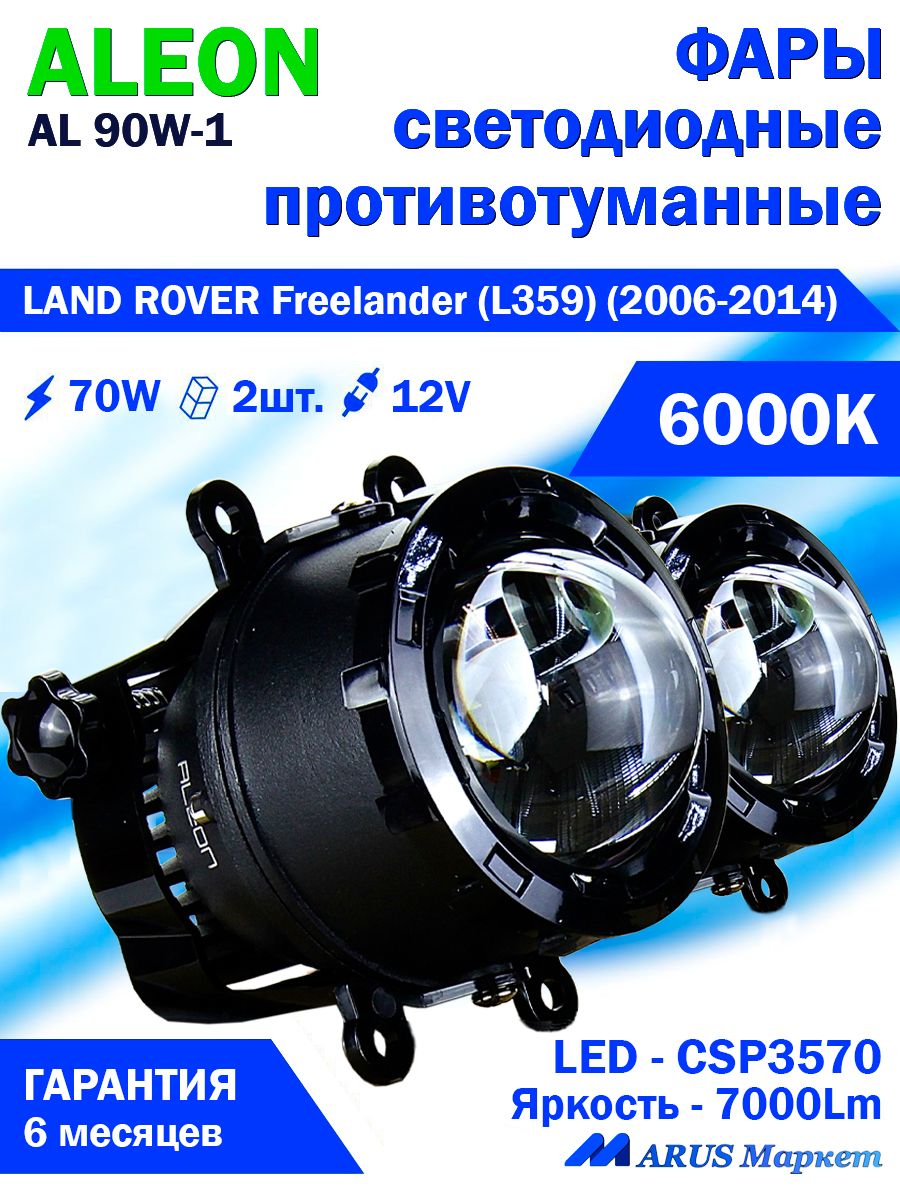 ФарыпротивотуманныеLANDROVERFreelander(L359)(2006-2014)-светодиодныеПТФлинзыALEON12V,70W,6000K(комплект-2LEDлинзы)